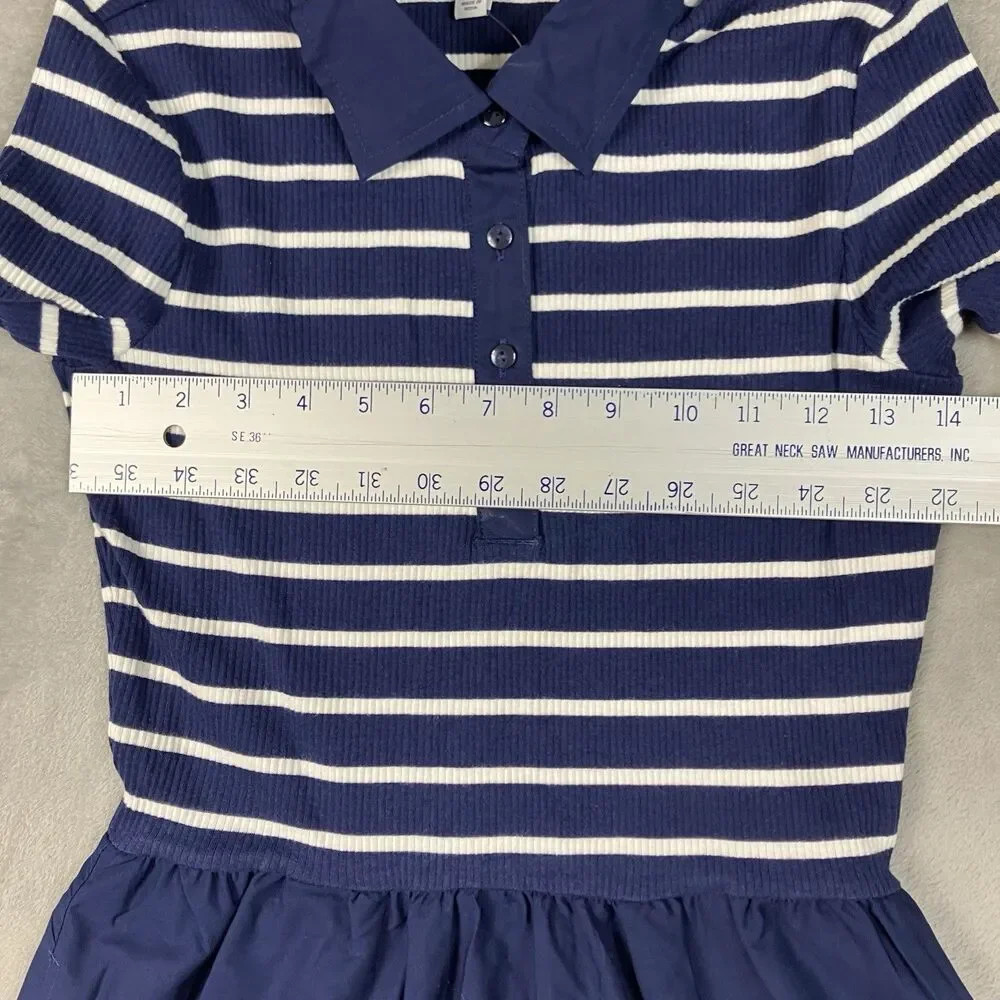 J Crew Polo Midi Dress Womens XS Blue Striped Collared Fit Flare Coastal CR821